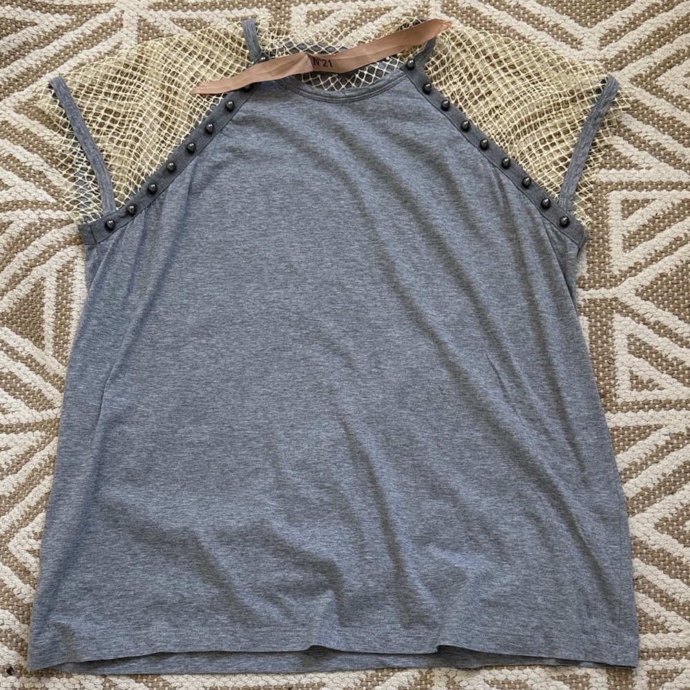 N 21 Gray Short-Sleeve Stud-Trim Tee